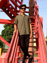 Green Crinkle Cotton Shirt | Modern Textured Style for Men | Zarwaad