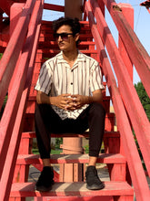 White Crinkle Cotton Shirt with Black Lines | Classic Minimalist Design | Zarwaad