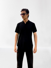Black Crinkle Cotton T-Shirt | Premium Textured Summer Wear for Men | Zarwaad