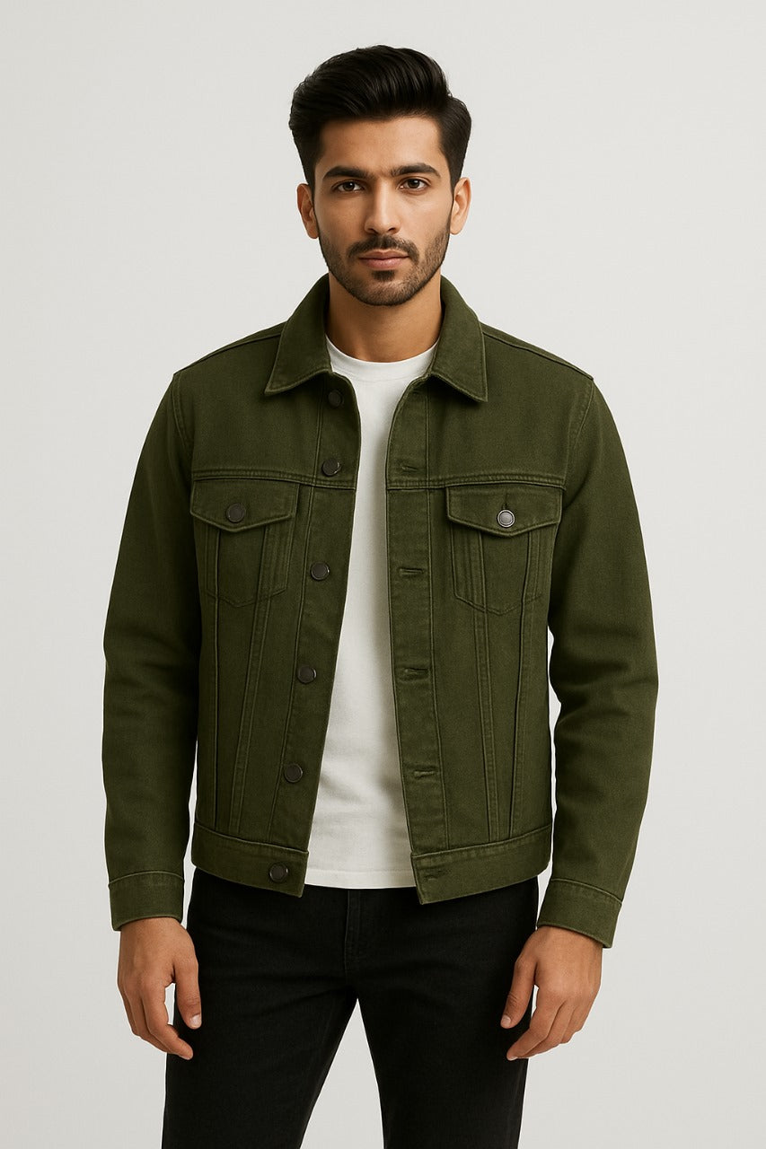 Zarwaad - Denim Jacket For Men - Dark Olive Green