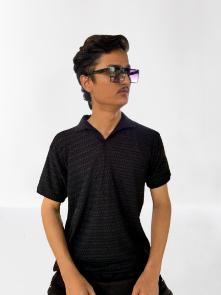 Black Crinkle Cotton T-Shirt | Premium Textured Summer Wear for Men | Zarwaad