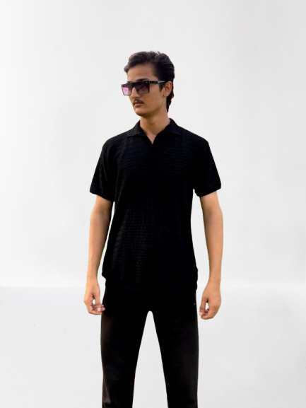 Black Crinkle Cotton T-Shirt | Premium Textured Summer Wear for Men | Zarwaad