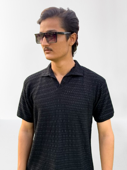Black Crinkle Cotton T-Shirt | Premium Textured Summer Wear for Men | Zarwaad
